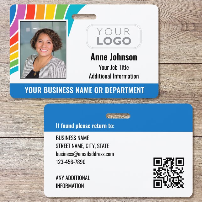 Badge Nom de l'employé Logo photo Code QR Code ID Couleu (Créateur téléchargé)
