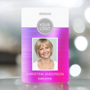 Badge Nom de l'employé métallurgique violet Logo Photo d