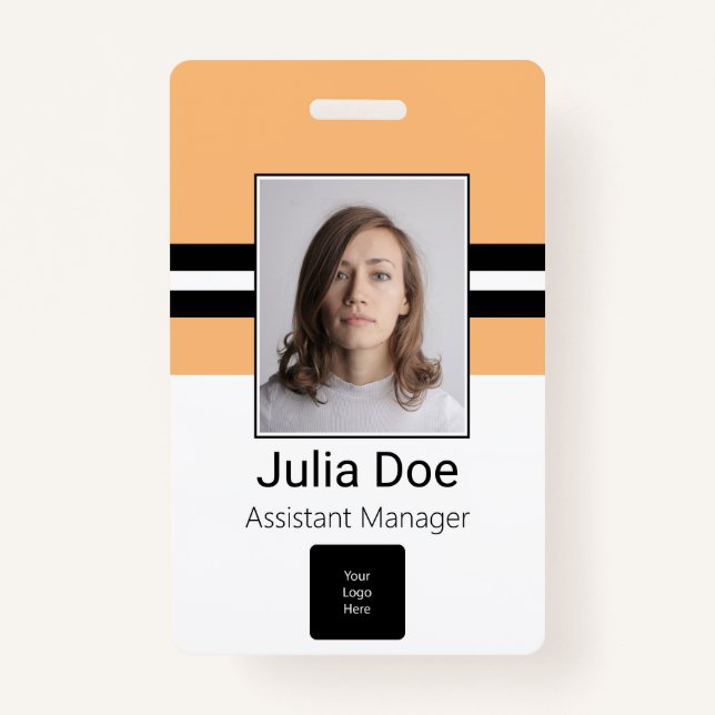 Badge Nom de l'employé personnalisé, photo, code barre,  (Devant)