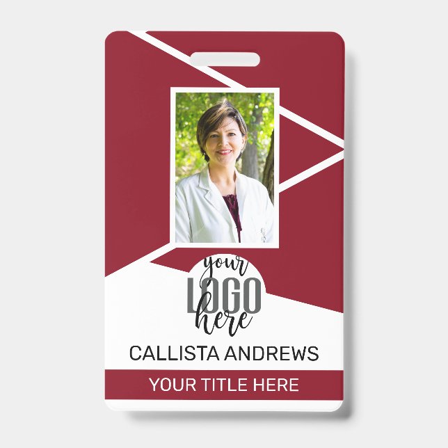 Badge Nom de l'employé Titre Code-barres Logo Rouge Code (Avant)