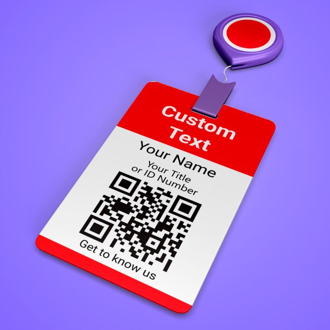 Badge Nom De L'Employé Titre Et Code QR Simple Rouge (Créateur téléchargé)