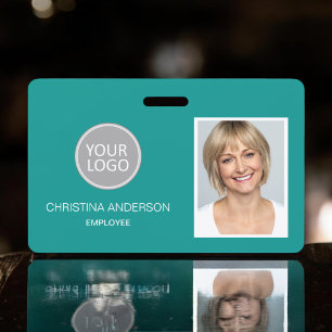 Badge Nom de l'employé turquoise Logo Photo Travail d'en