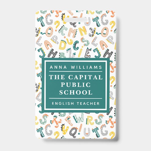 Badge Nom de l'enseignant de l'école primaire Cute Dino  (Face)