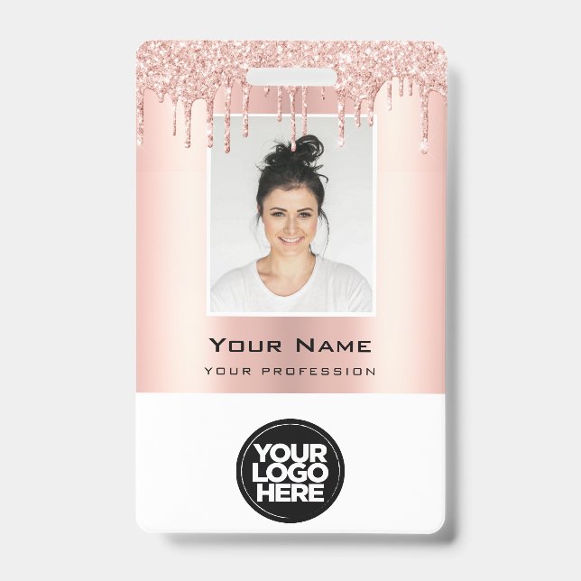 Badge Nom d'or du Rose de Parties scintillant d'employé  (Front)