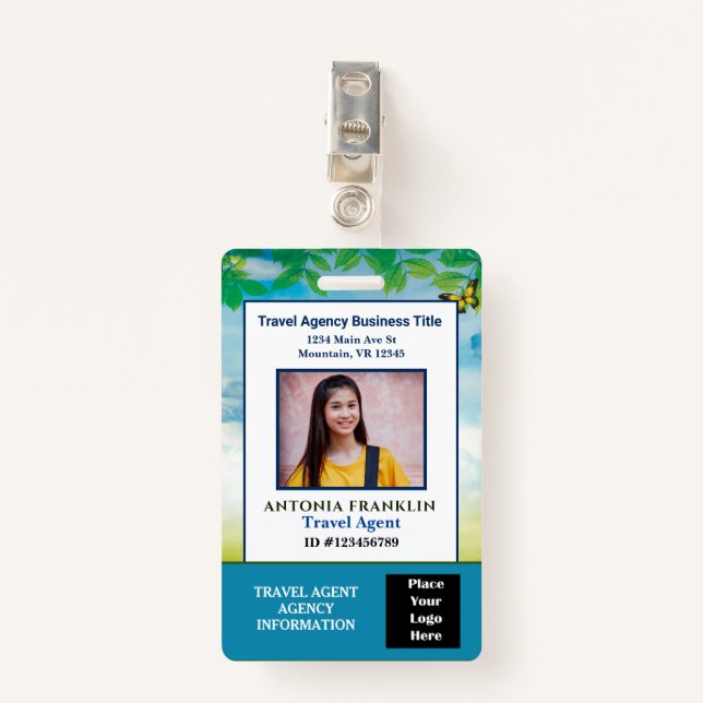 Badge Nom du code de la barre du logo photo de l'employé (Devant avec clip)