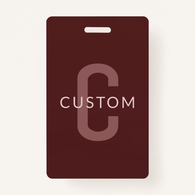 Badge Nom Monogramme d'apparence moderne | Rouge marron (Devant)