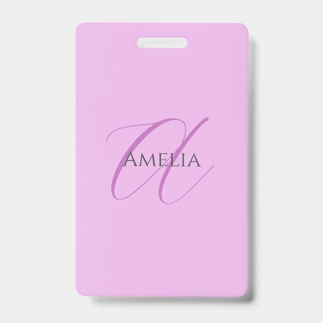 Badge Nom Monogramme Lettre initiale Orchid & Lilac (Avant)