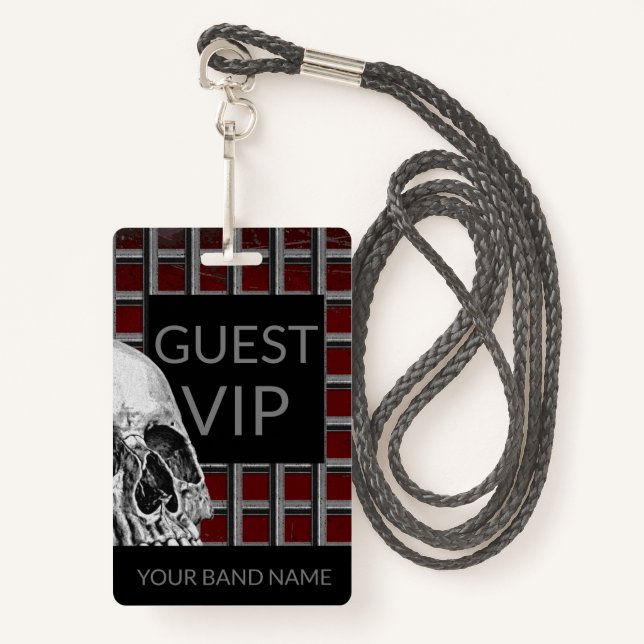 Badge Nom personnalisé Band Merch Rock Skull Metal Lanya (Devant avec lanière)