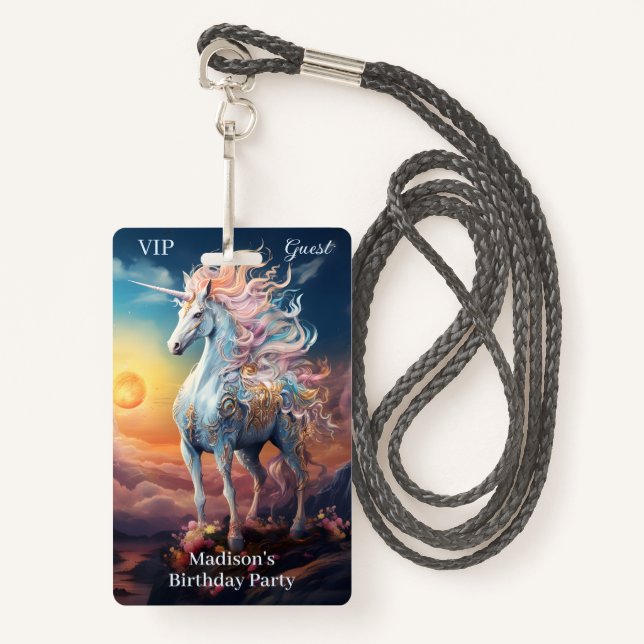 Badge Nom personnalisé belle licorne (Devant avec lanière)