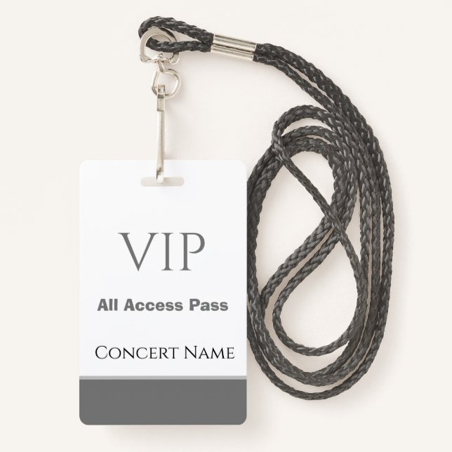 Badge Nom personnalisé Date VIP All Access Pass Concert  (Devant avec lanière)