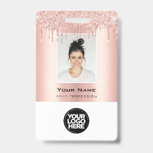 Badge Nom personnalisé en or rose avec gouttes de paille