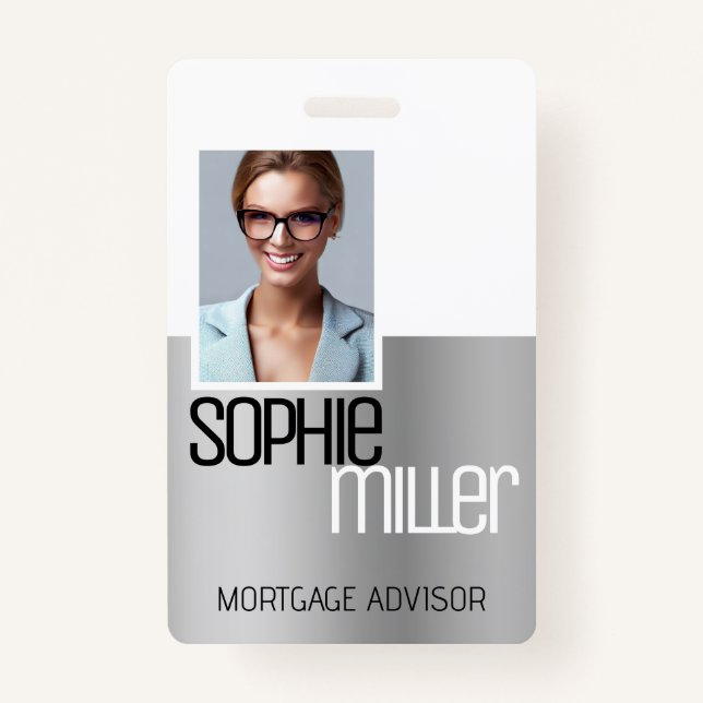 Badge Nom personnalisé Luxe Silver Grey Ombre élégant (Devant)