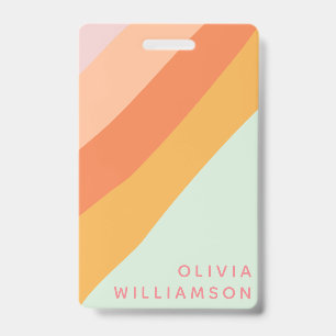 Badge Nom personnalisé Retro Stripes Pastel Mint Peach