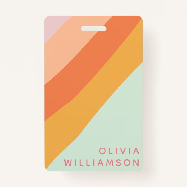 Badge Nom personnalisé Retro Stripes Pastel Mint Peach (Devant)