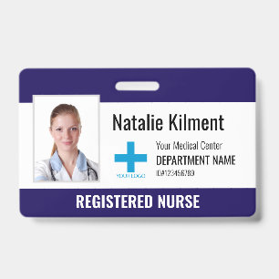 Badge Nom photo de l'employé de l'hôpital Logo Marine Bl