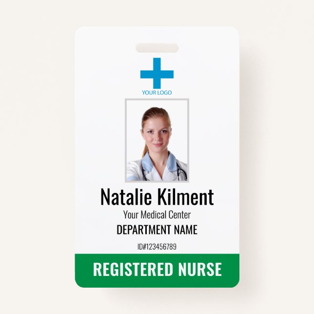 Badge Nom photo de l'employé de l'hôpital Logo Vert et b (Devant)