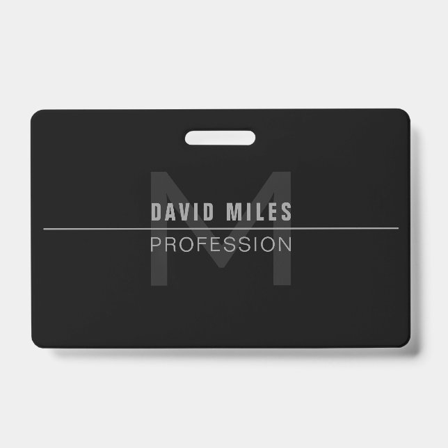 Badge Nom professionnel gris foncé moderne  (Avant)