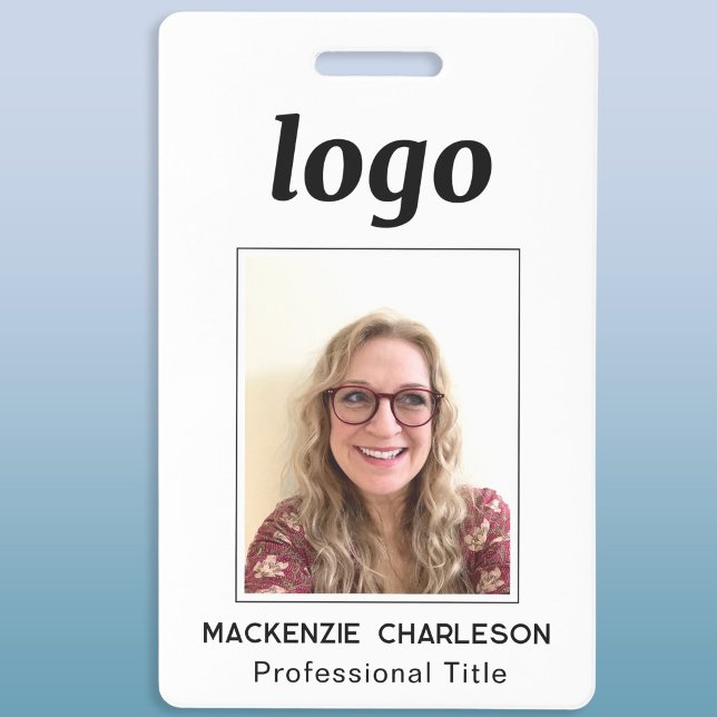 Badge Nom simple d'ID photo (Simple logo with custom text business professional photo name tag or badge)
