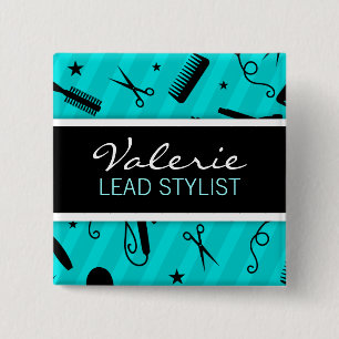 Badge nominatif bleu turquoise de salon de