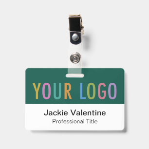 Badge nominatif en PVC vert avec logo horizontal p
