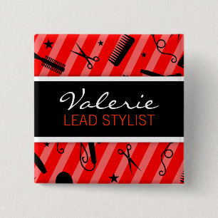 Badge nominatif rouge classique de salon de