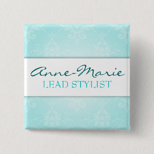 Badge nominatif turquoise de salon de damassé
