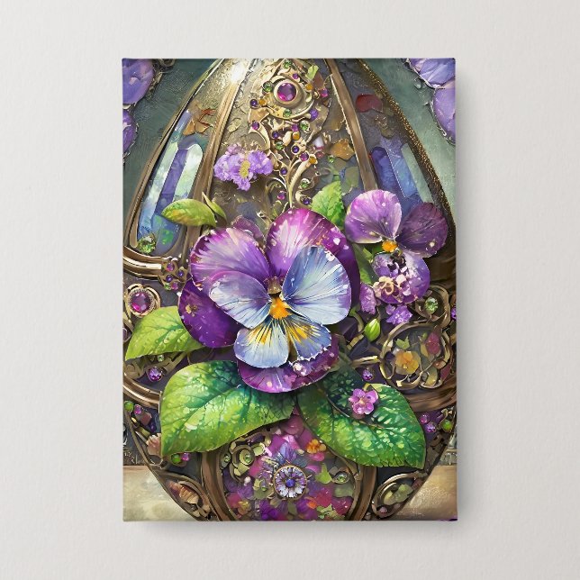 Badge Oiseaux en fleurs Pied violets Fleur sauvage Oeuf  (Recto)