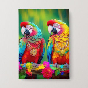 Badge Oiseaux Macaw Colorés Sur La Branche-67859