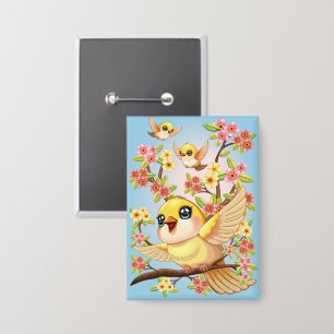Badge Oiseaux mignons et heureux parmi les fleurs du pri