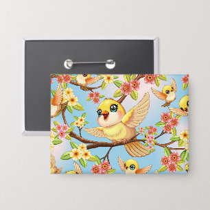 Badge Oiseaux mignons et heureux parmi les fleurs du pri