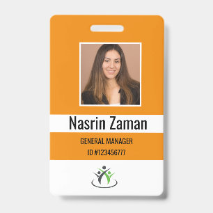 Badge Orange Photo du logo de l'employé ou code QR de