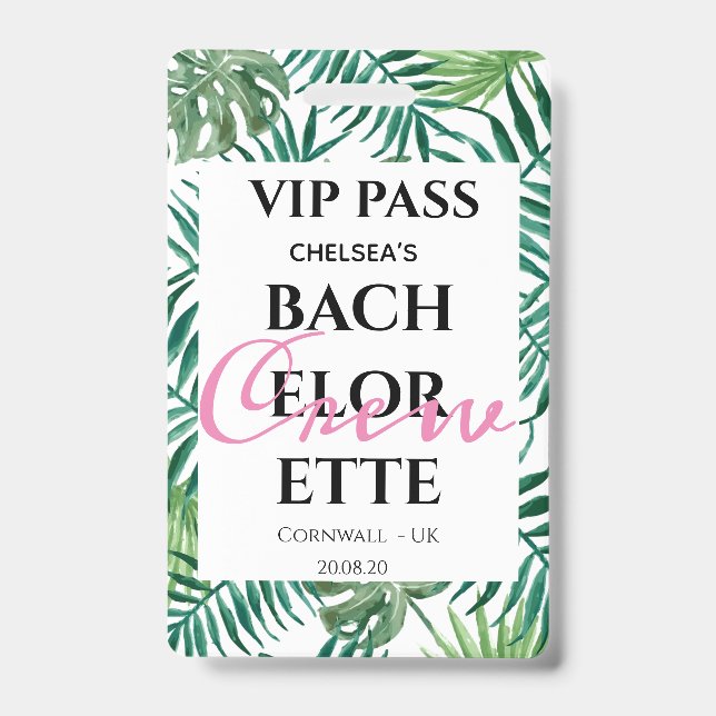 Badge Palm Bachelorette Parti de verdure tropicale PASS  (Avant)