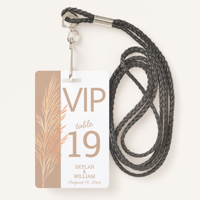 Badge Pampas Grass Mariage Fun VIP Creative Place Card (Devant avec lanière)