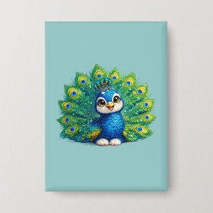 Badge Paon mignon avec grand yeux dessin d'oiseau Kawaii
