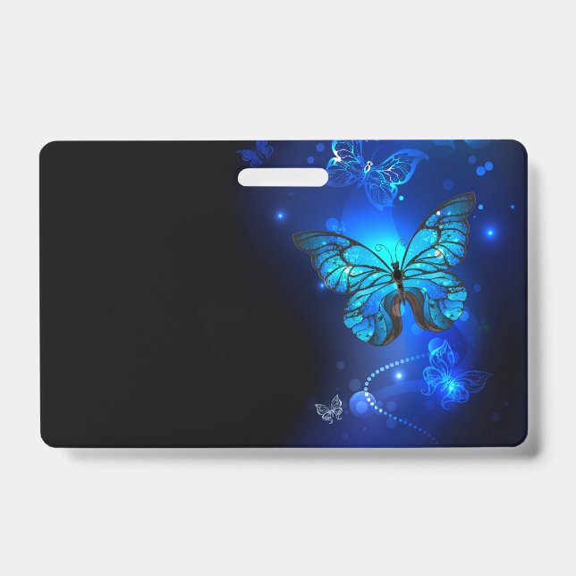 Badge Papillon Morpho sur fond sombre (Avant)