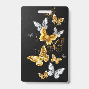 Badge Papillons blancs et dorés