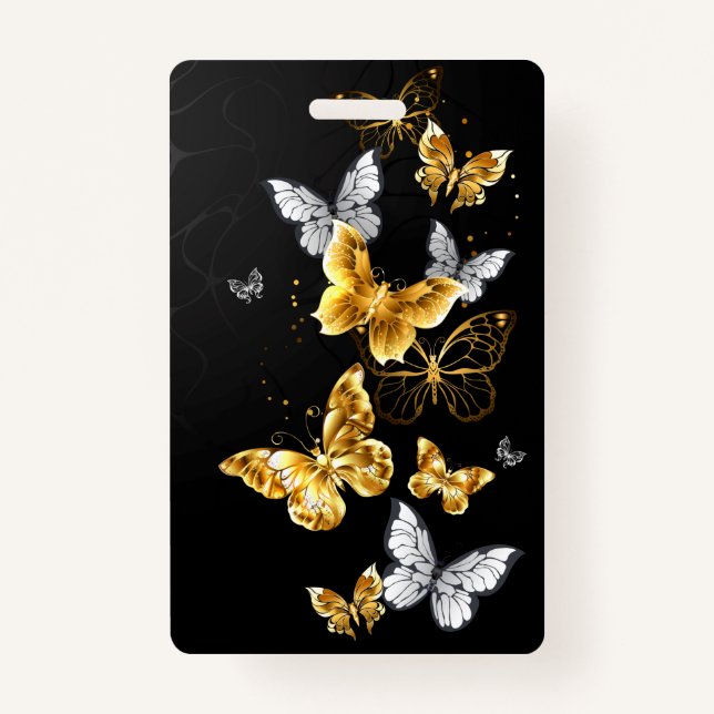 Badge Papillons blancs et dorés (Devant)