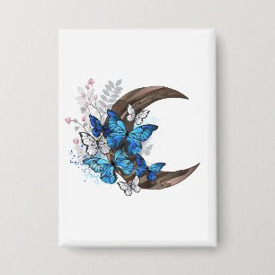 Badge Papillons bleus sur croissant en bois