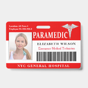 Badge Paramédic  ID photo de l'employé Médicale de l'