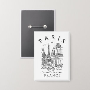 Badge Paris France –  Croquis avec tour Eiffel & Café