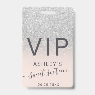 Badge parties scintillant argent ombre typographie blush