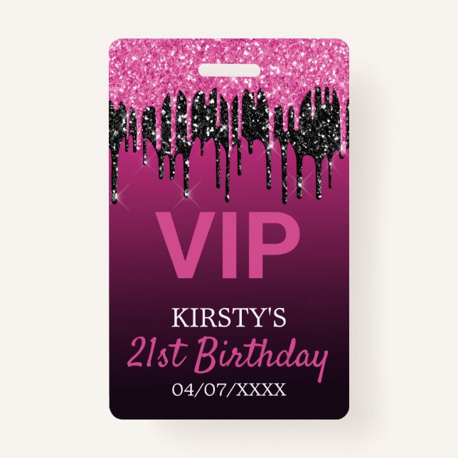 Badge Parties scintillant Chic Rose Black Drift Fête Ann (Devant)