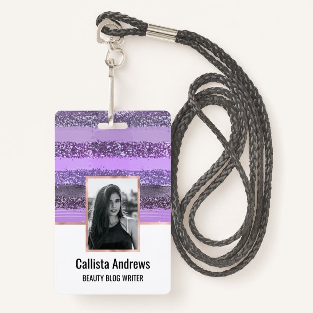 Badge Parties scintillant de peinture violet chic pour f (Devant avec lanière)