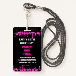 Badge Parties scintillant de séchage rose noir 18 Annive