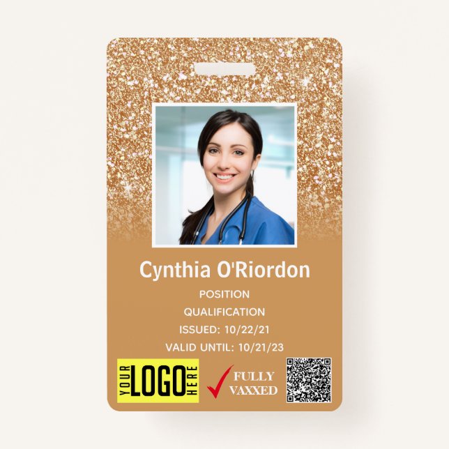 Badge Parties scintillant d'or ID photo Médicale QR Code (Devant)