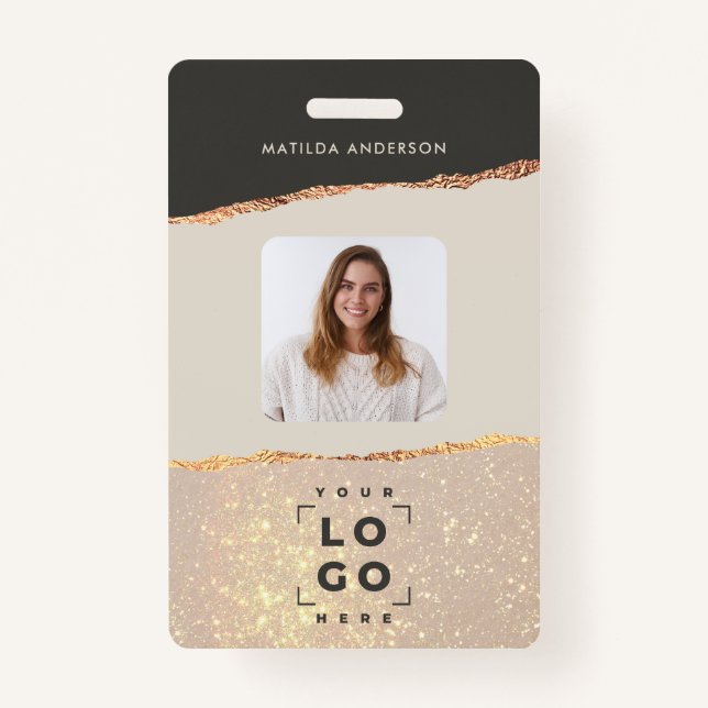 Badge parties scintillant d'or rose rose et noir girly é (Devant)