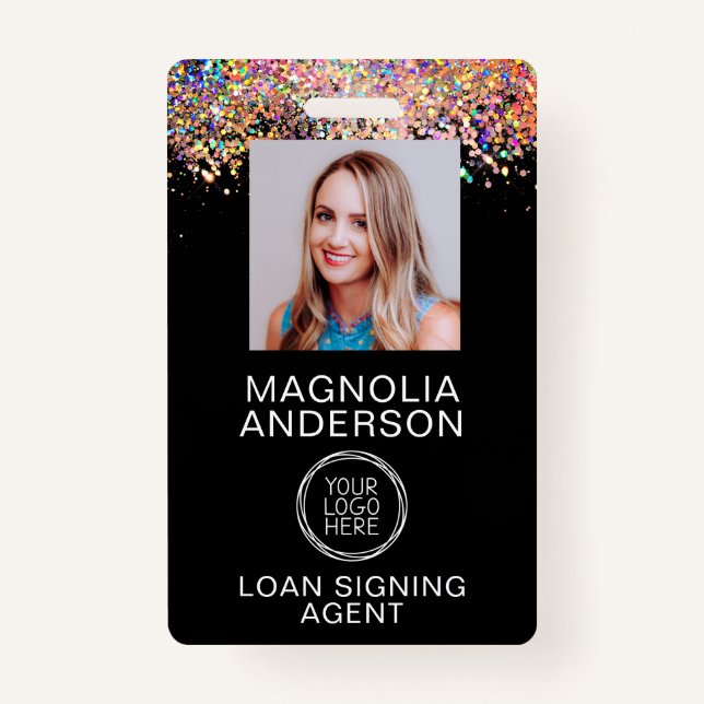 Badge Parties scintillant Employé Photo Logo Code à barr (Devant)