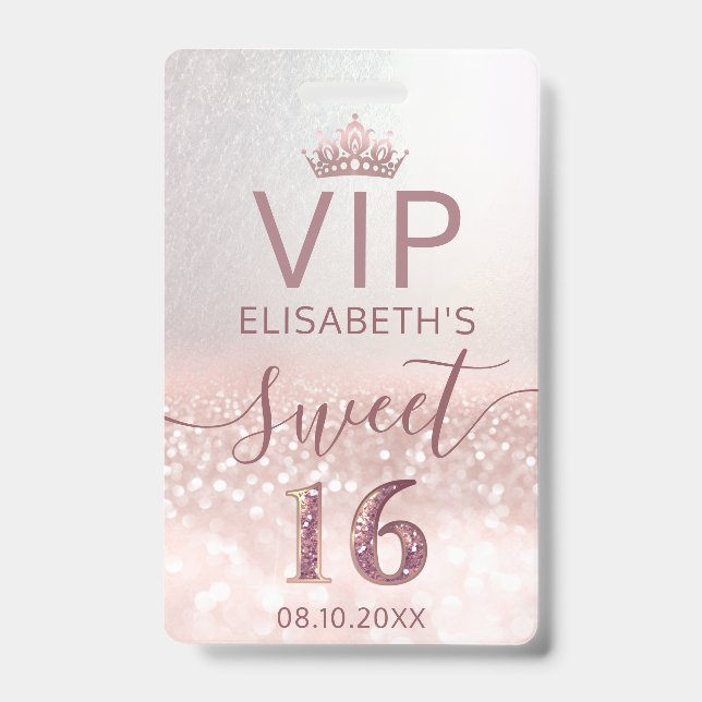Badge parties scintillant en or rose script ombre Sweet  (Front)