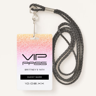 Badge Parties scintillant Rainbow Glam VIP Pass 16e Invi