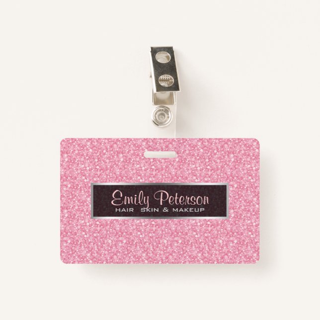 Badge Parties scintillant Rose Élégante Et Argent Noir (Devant avec clip)